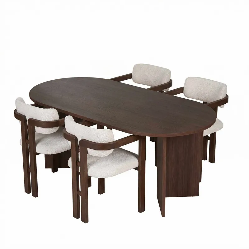 Dano Matbord- och stolset 180x75x90 cm 5 delar, Milano Walnut, Dark Walnut, vit