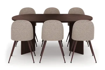 Dano Oval Matgrupp 180 cm – Matbord med 6 Nibe Plus Matstolar med Trä- och Valnötsutseende - Brun|Greige - Möbler - Bord & matgrupper - Matgrupper