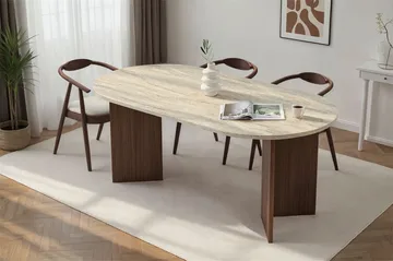 Dano Ovalt Matbord 180x90 cm med Travertin- och Valnötsutseende - Beige - Möbler - Bord & matgrupper - Matbord & köksbord