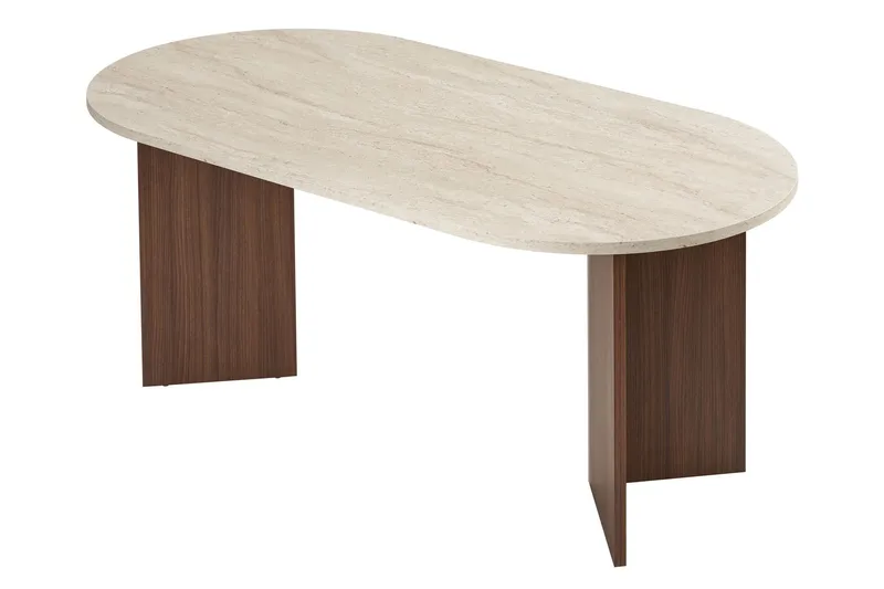 Dano Ovalt Matbord 180x90 cm med Travertin- och Valnötsutseende, Beige