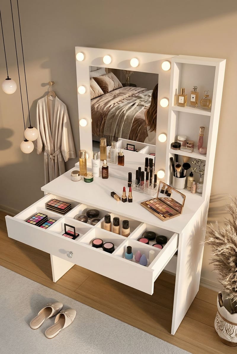 Darrowe Sminkbord 80x147x42,5 cm - Vit - Möbler - Bord & matgrupper - Sminkbord & toalettbord