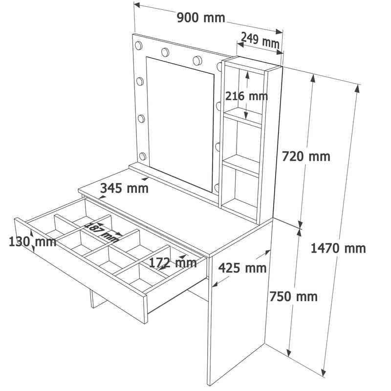Darrowe Sminkbord 80x147x42,5 cm - Vit - Möbler - Bord & matgrupper - Sminkbord & toalettbord