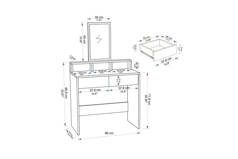 Dasina Sminkbord 80 cm - Vit - Möbler - Bord & matgrupper - Sminkbord & toalettbord