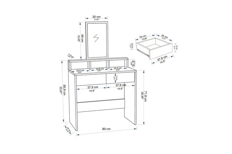 Dasina Sminkbord 80 cm - Vit - Möbler - Bord & matgrupper - Sminkbord & toalettbord
