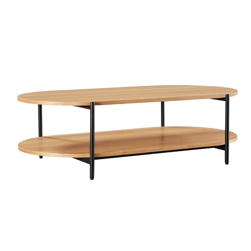 Davia 115 cm Ovalt Soffbord med Hyllor i Ek - Brun|Svart - Möbler - Bord & matgrupper - Soffbord