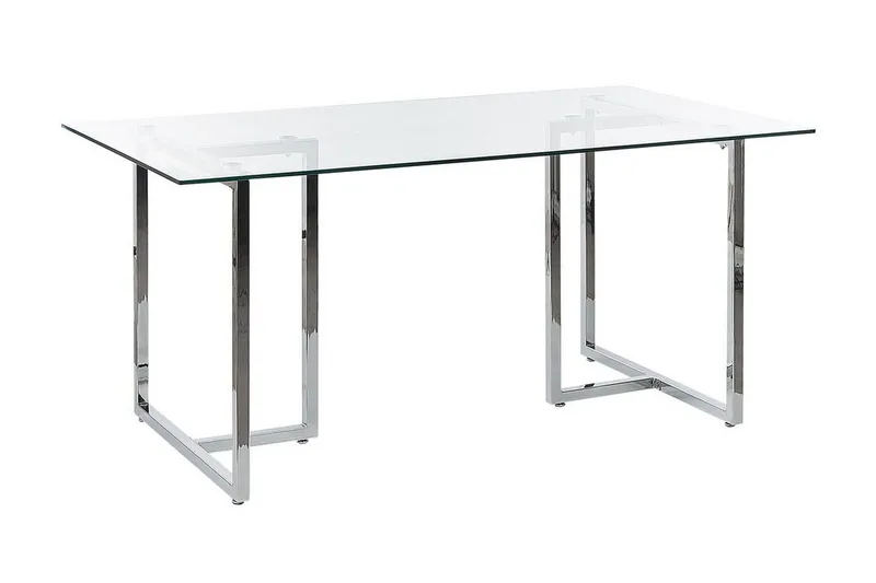 Davson Rektangulärt Matbord 160 cm med Glasskiva och Metallutseende, Transparent