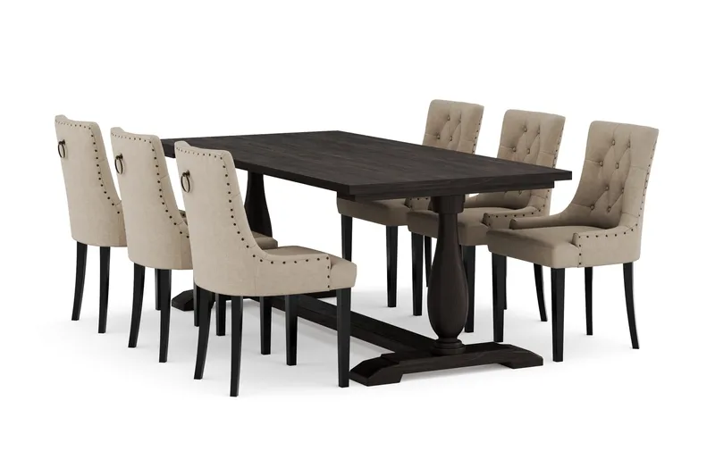 Dijon Matgrupp 200 cm med 6 Viktoria Matstolar - Brun - Möbler - Bord & matgrupper - Matgrupper