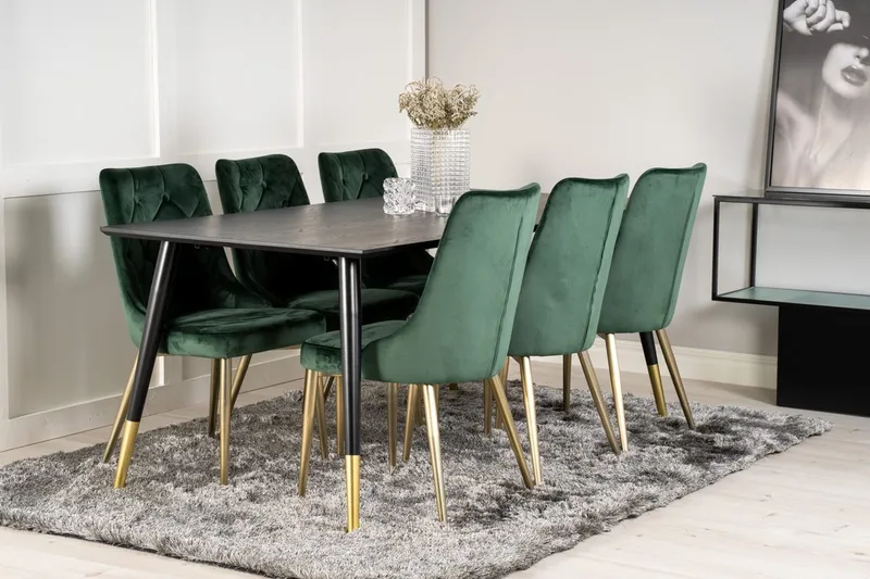 Dipp Matbord 180 cm med 6 Velvet Deluxe Sammetsstol