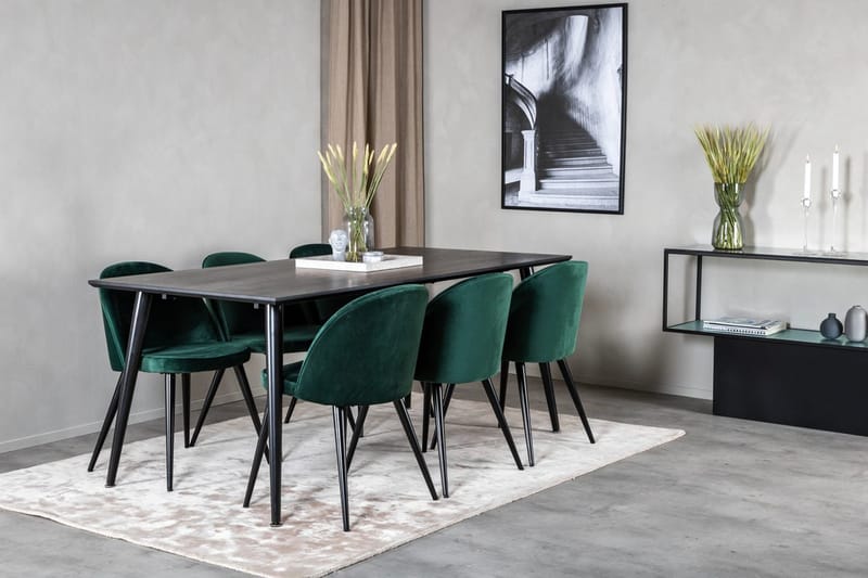 Dipp Matbord 180 cm med 6 Velvet Sammetsstol