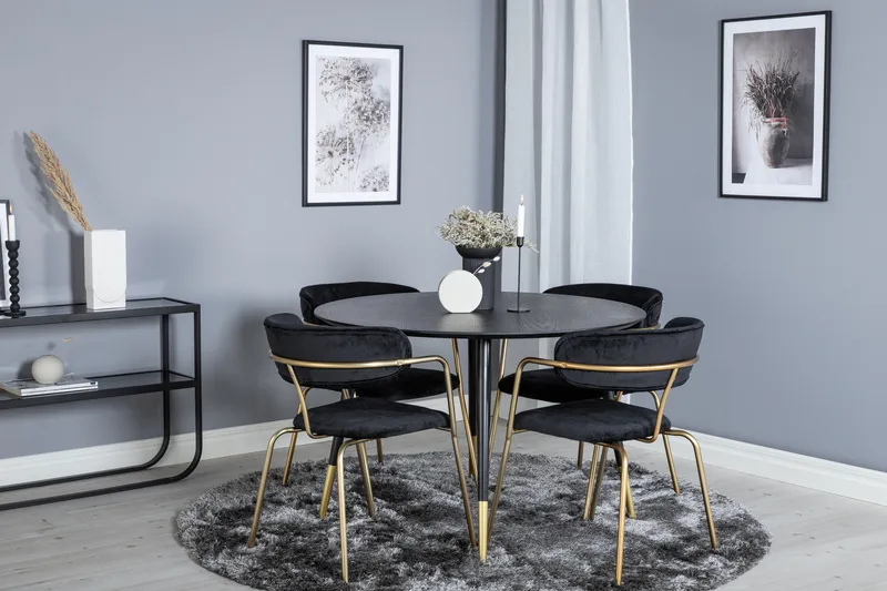 Dipp Matgrupp 115 cm Rund med 4 Arrow stolar - Svart/Guld - Möbler - Bord & matgrupper - Matgrupper