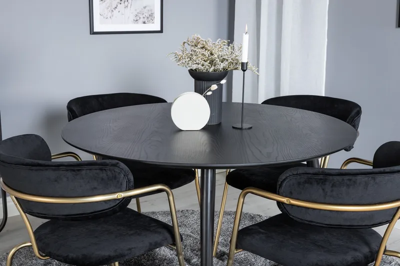 Dipp Matgrupp 115 cm Rund med 4 Arrow stolar - Svart/Guld - Möbler - Bord & matgrupper - Matgrupper