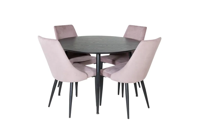 Dipp Matgrupp 115 cm Rund med 4 Leone stolar, Svart