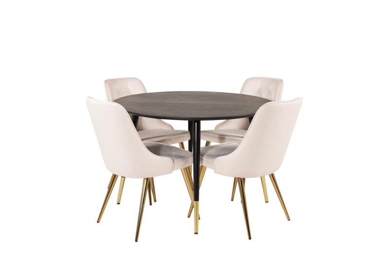 Dipp Matgrupp 115 cm Rund med 4 Velvet Deluxe stolar, Beige
