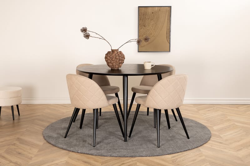 Dipp Matgrupp 115 cm Rund med 4 Velvet stolar - Beige - Möbler - Bord & matgrupper - Matgrupper