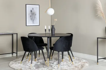 Dipp Matgrupp 115 cm Rund med 4 Velvet stolar - Svart/Guld - Möbler - Bord & matgrupper - Matgrupper