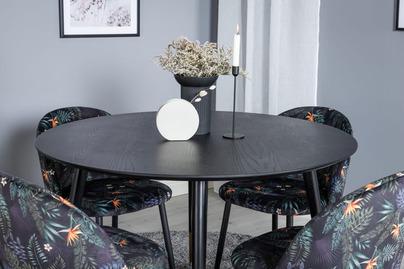 Dipp Matgrupp 115 cm Rund med 4 Velvet stolar - Svart/Guld - Möbler - Bord & matgrupper - Matgrupper