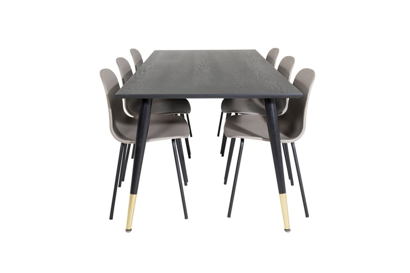 Dipp Matgrupp 180 cm Rektangulär med 6 Arctic stolar, Svart/Guld