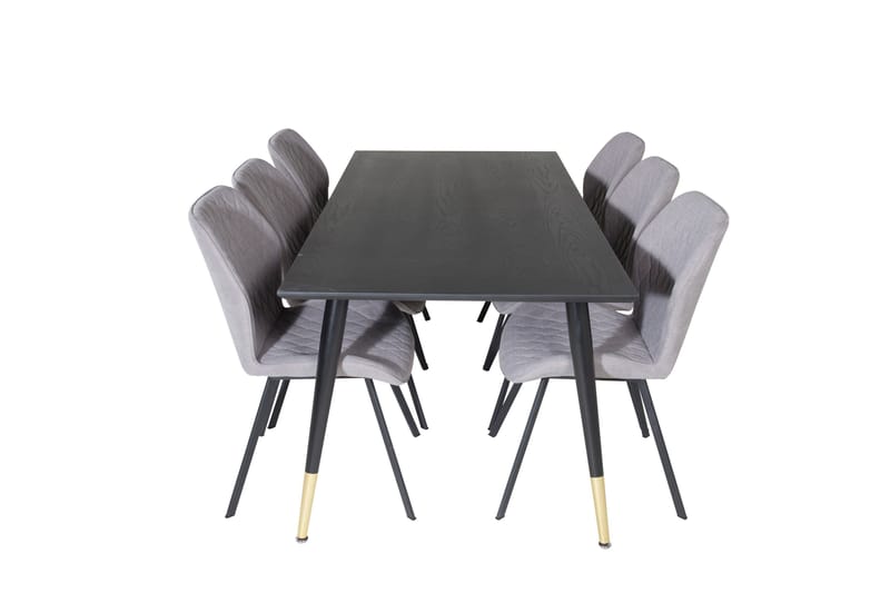 Dipp Matgrupp 180 cm Rektangulär med 6 Gemma stolar, Svart/Guld