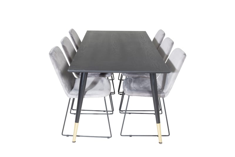 Dipp Matgrupp 180 cm Rektangulär med 6 Muce stolar, Svart/Guld