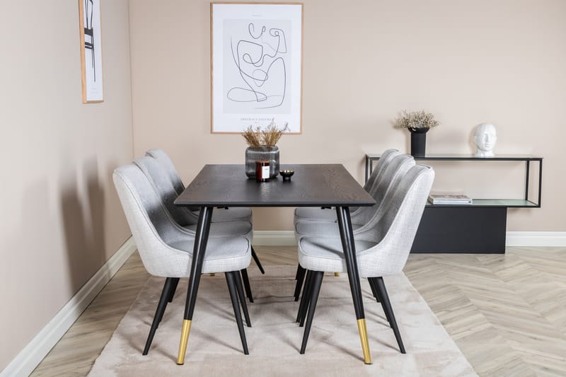 Dipp Matgrupp 180 cm Rektangulär med 6 Velvet Deluxe stolar - Svart/Guld - Möbler - Bord & matgrupper - Matgrupper