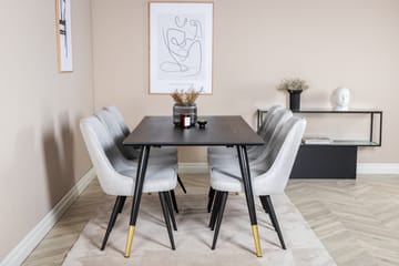 Dipp Matgrupp 180 cm Rektangulär med 6 Velvet Deluxe stolar - Svart/Guld - Möbler - Bord & matgrupper - Matgrupper
