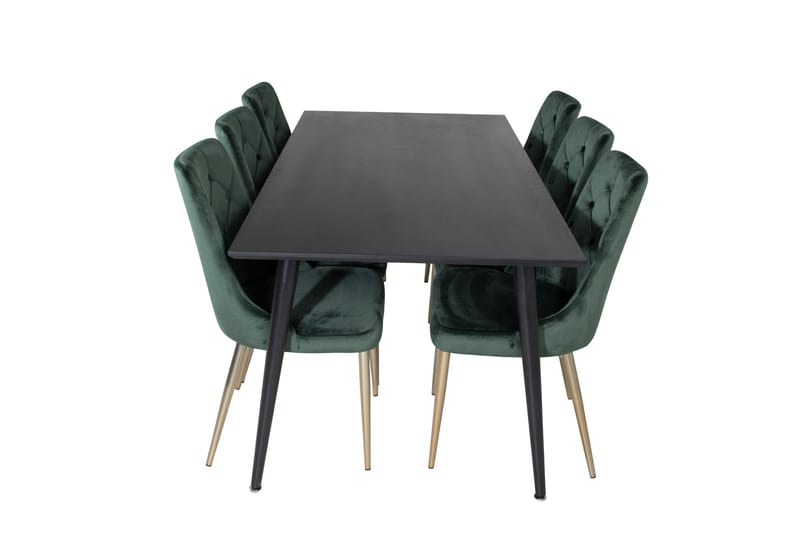 Dipp Matgrupp 180 cm Rektangulär med 6 Velvet Deluxe stolar, Svart/Guld