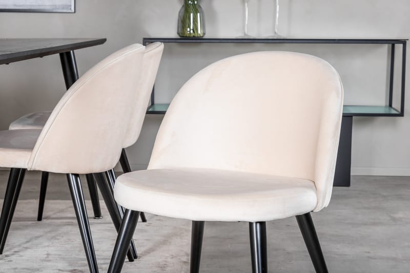 Dipp Matgrupp 180 cm Rektangulär med 6 Velvet stolar - Beige - Möbler - Bord & matgrupper - Matgrupper