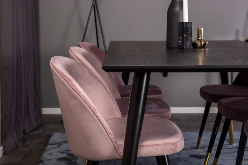 Dipp Matgrupp 180 cm Rektangulär med 6 Velvet stolar - Svart/Guld - Möbler - Bord & matgrupper - Matgrupper