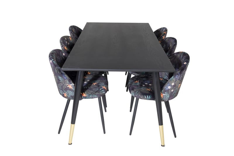 Dipp Matgrupp 180 cm Rektangulär med 6 Velvet stolar, Svart/Guld