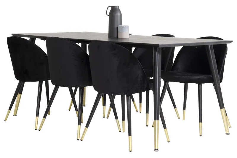 Dipp Matgrupp 180 cm Rektangulär med 6 Velvet stolar - Möbler - Bord & matgrupper - Matgrupper