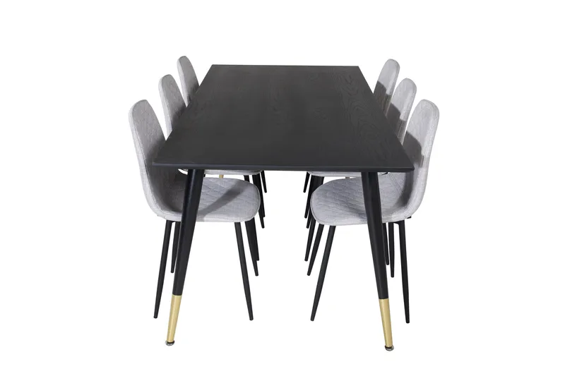 Dipp Matgrupp 180 cm Rektangulär med 6 Polar stolar, Svart/Guld