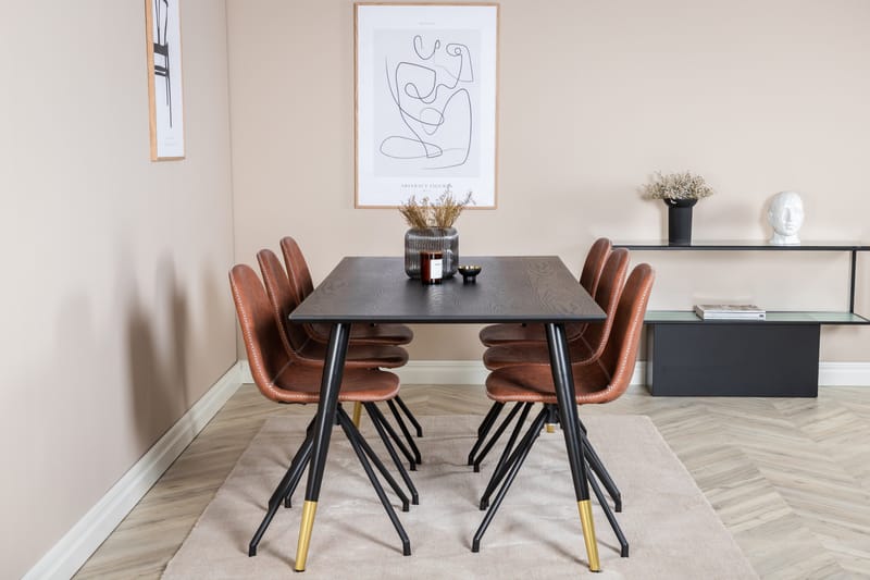 Dipp Matgrupp 180 cm Rektangulär med 6 Polar stolar - Svart - Möbler - Bord & matgrupper - Matgrupper