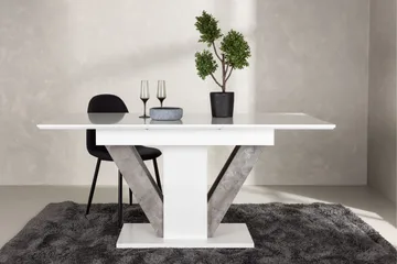 Disa Utdragbart Rektangulärt Matbord 120–160 cm med Betongutseende - Vit - Möbler - Bord & matgrupper - Matbord & köksbord