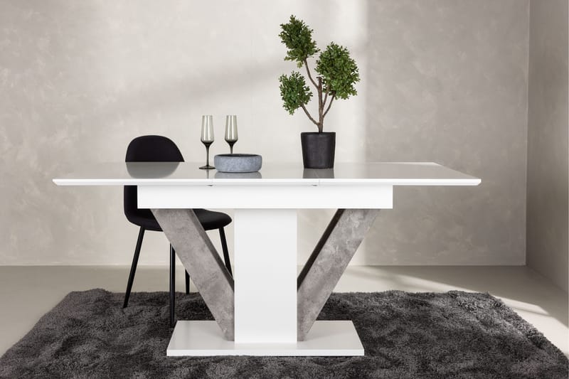 Disa Utdragbart Rektangulärt Matbord 120–160 cm med Betongutseende - Vit - Möbler - Bord & matgrupper - Matbord & köksbord