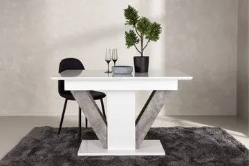 Disa Utdragbart Rektangulärt Matbord 120–160 cm med Betongutseende - Vit - Möbler - Bord & matgrupper - Matbord & köksbord