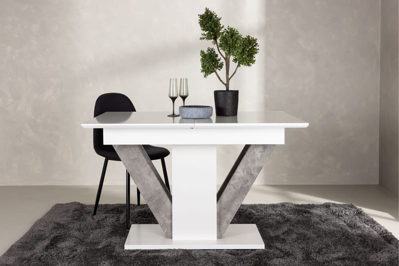 Disa Utdragbart Rektangulärt Matbord 120–160 cm med Betongutseende - Vit - Möbler - Bord & matgrupper - Matbord & köksbord
