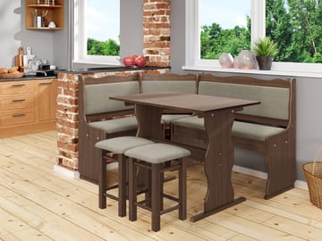 Drosbacken 7-sits Matgrupp för kök - Brun med beige klädsel (Matana 18) - Möbler - Bord & matgrupper - Matgrupper