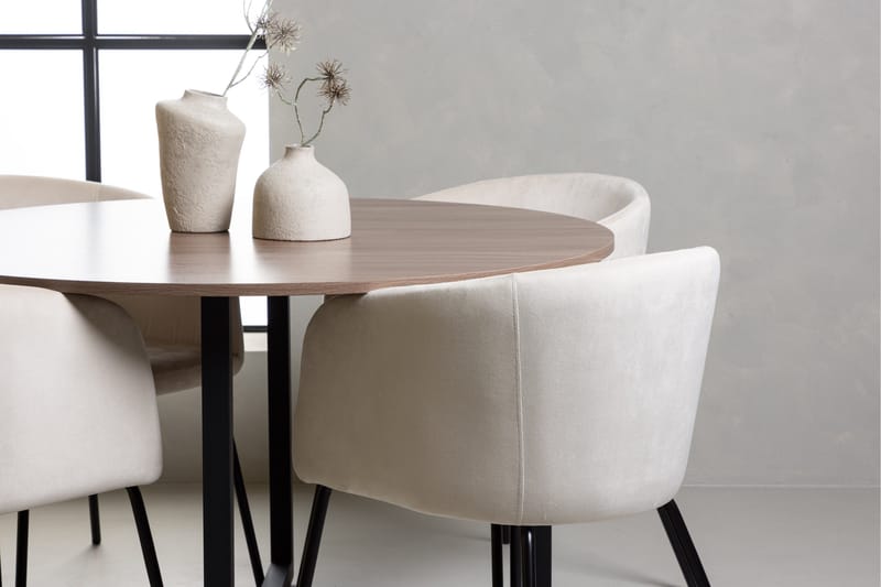 Durango Matgrupp 120 cm Rund med 4 Berit Stolar - Valnöt - Möbler - Bord & matgrupper - Matgrupper