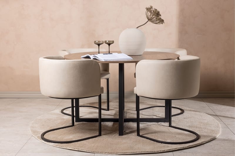 Durango Matgrupp 120 cm Rund med 4 Simrishamn Stolar - Valnöt - Möbler - Bord & matgrupper - Matgrupper