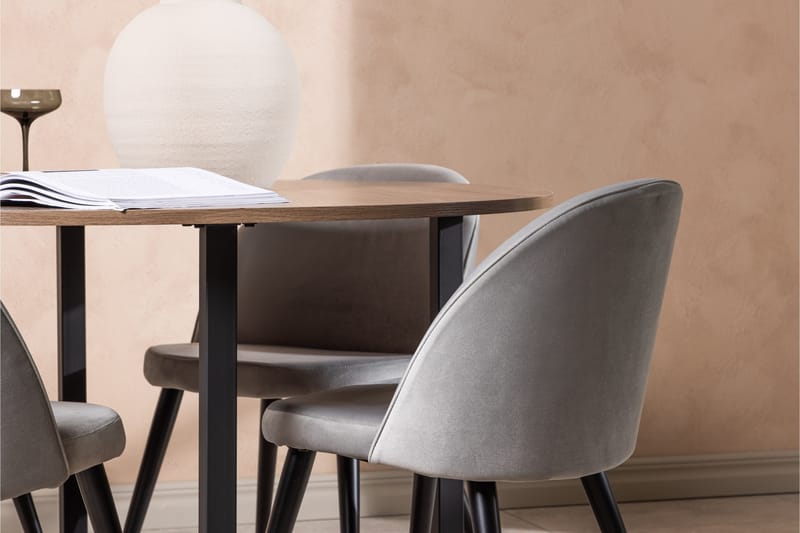 Durango Matgrupp 120 cm Rund med 4 Velvet Stolar - Valnöt - Möbler - Bord & matgrupper - Matgrupper