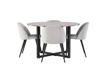 Durango Matgrupp 120 cm Rund med 4 Velvet Stolar - Valnöt - Möbler - Bord & matgrupper - Matgrupper