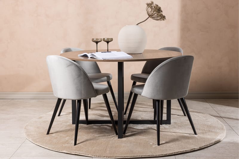 Durango Matgrupp 120 cm Rund med 4 Velvet Stolar - Valnöt - Möbler - Bord & matgrupper - Matgrupper