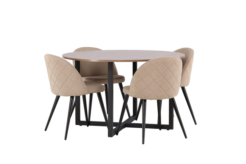 Durango Matgrupp 120 cm Rund med 4 Velvets Stolar - Valnöt - Möbler - Bord & matgrupper - Matgrupper