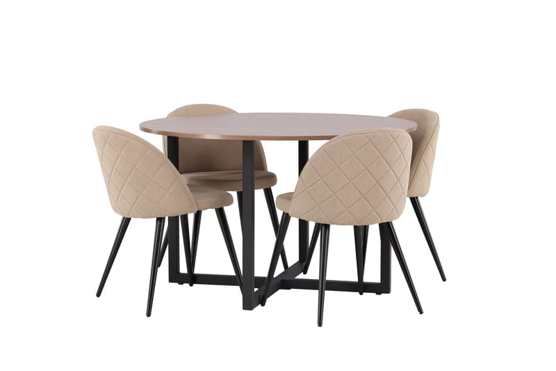 Durango Matgrupp 120 cm Rund med 4 Velvets Stolar - Valnöt - Möbler - Bord & matgrupper - Matgrupper