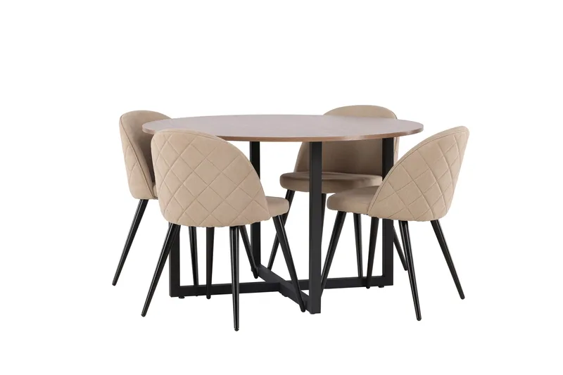 Durango Matgrupp 120 cm Rund med 4 Velvets Stolar - Valnöt - Möbler - Bord & matgrupper - Matgrupper