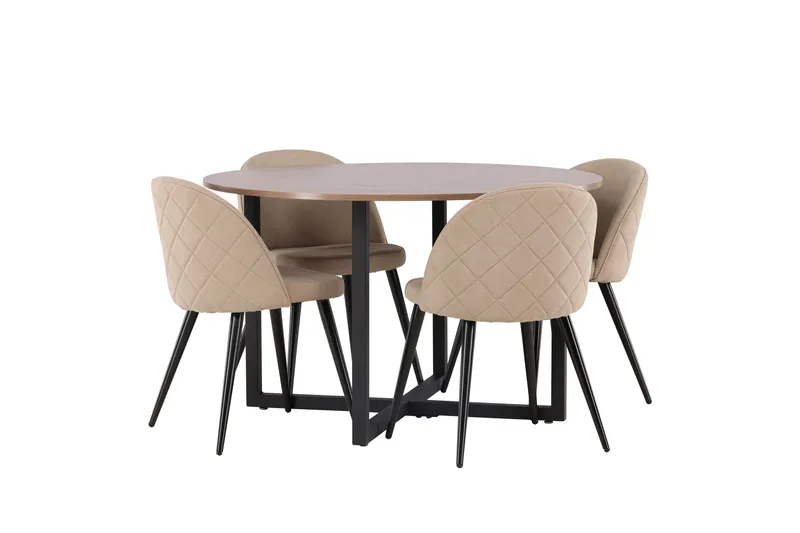 Durango Matgrupp 120 cm Rund med 4 Velvets Stolar - Valnöt - Möbler - Bord & matgrupper - Matgrupper