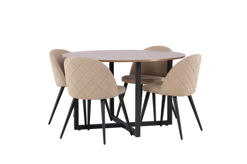 Durango Matgrupp 120 cm Rund med 4 Velvets Stolar - Valnöt - Möbler - Bord & matgrupper - Matgrupper