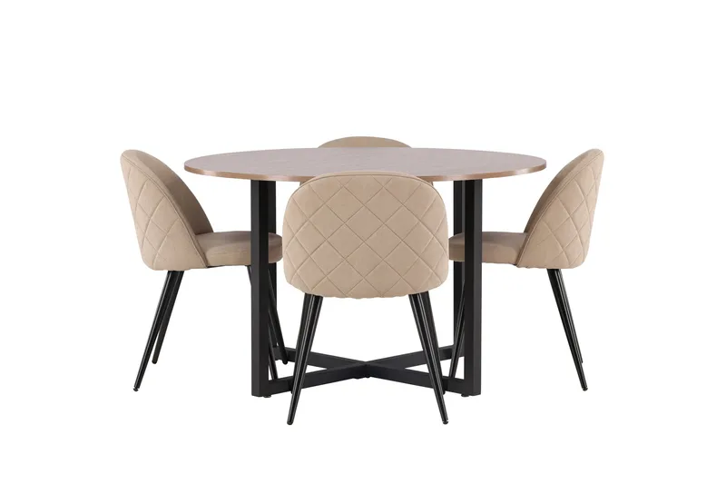 Durango Matgrupp 120 cm Rund med 4 Velvets Stolar - Valnöt - Möbler - Bord & matgrupper - Matgrupper