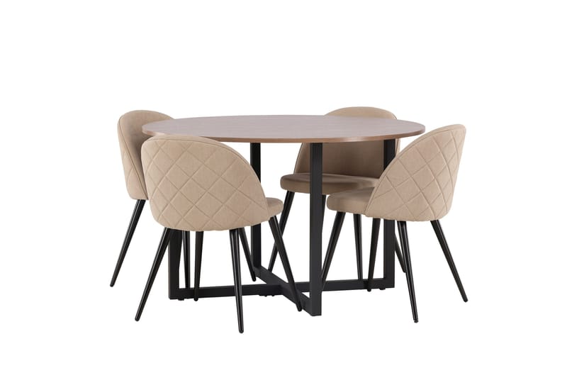 Durango Matgrupp 120 cm Rund med 4 Velvets Stolar - Valnöt - Möbler - Bord & matgrupper - Matgrupper