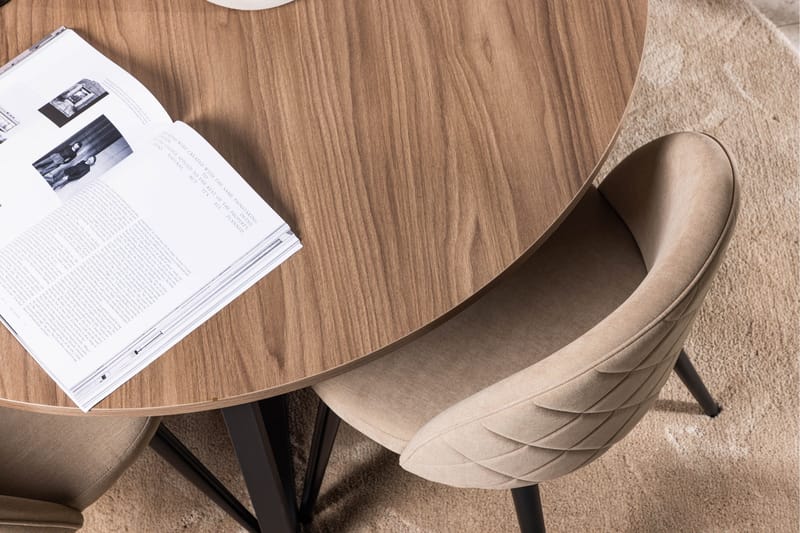 Durango Matgrupp 120 cm Rund med 4 Velvets Stolar - Valnöt - Möbler - Bord & matgrupper - Matgrupper